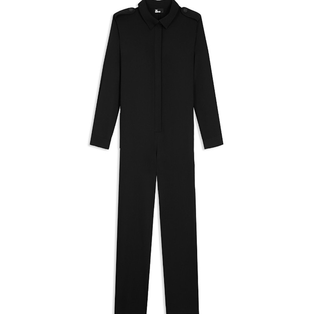 The Kooples Black Long Sleeve Jumpsuit with Dress Shirt Collar